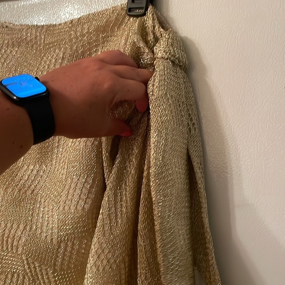 Zara NWT Large Gold Textured Tan Midi Skirt Slit Zipper - Picture 2 of 8